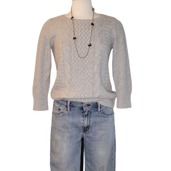 NEW, LOFT Multi Cable Design, Loose Fit, Ladies Grey Crew Neck Sweater, Size M - Picture 2 of 11